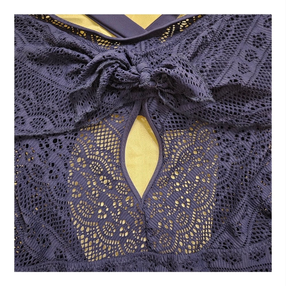 Becca by Rebecca Virtue Navy Crochet Lace Swimsuit NWT Size Small